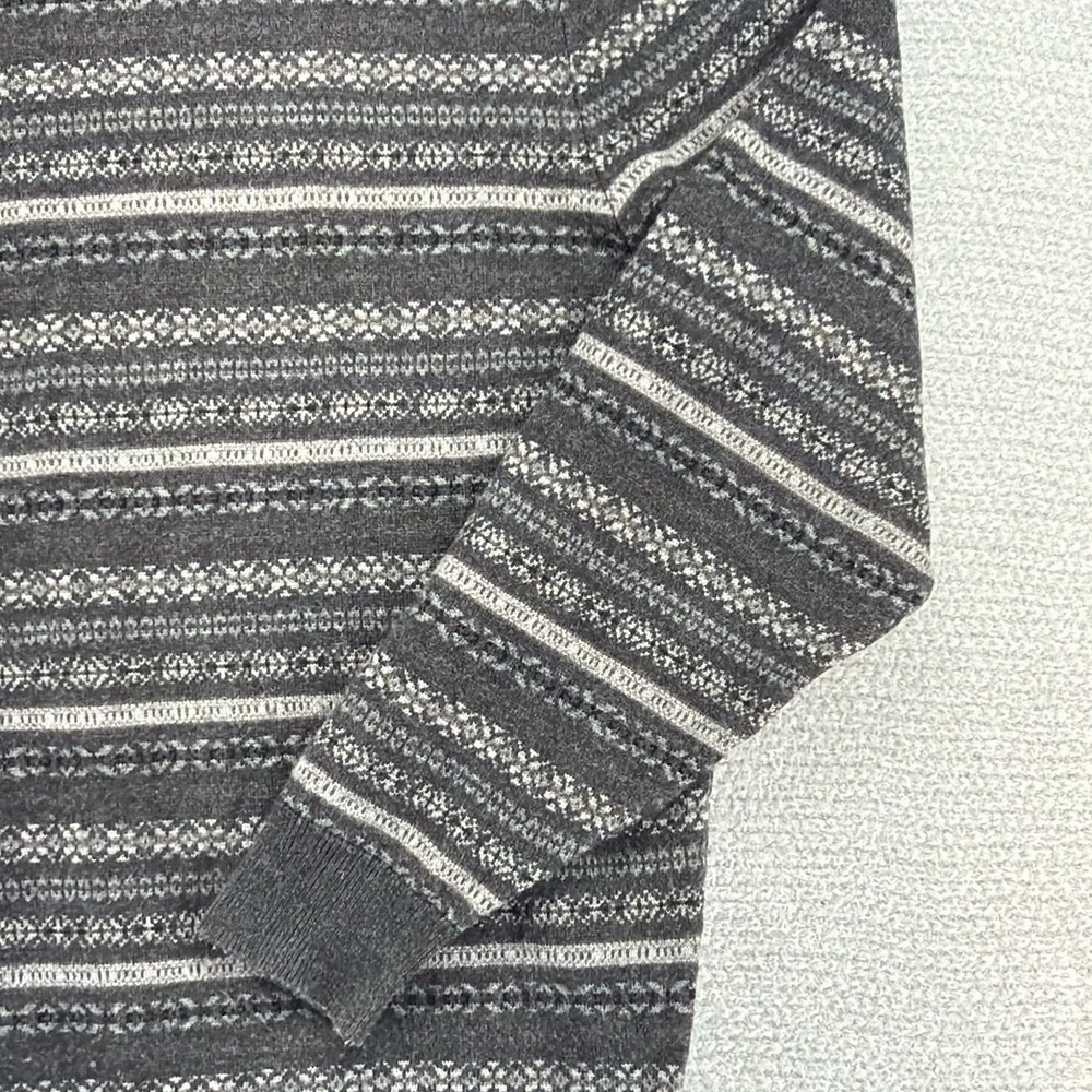 Jos A Bank Sweater Mens Large Gray Geometric Lambs Wool Blend Pullover V-Neck - Picture 9 of 15